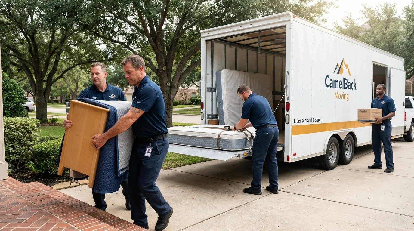 Crew loading residential truck for cross-state move from Port Townsend, WA
